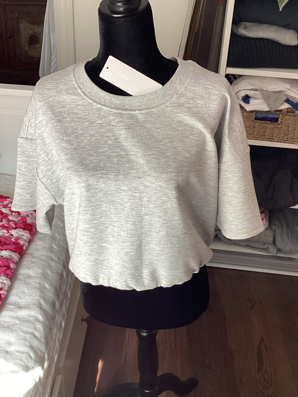 Yogalicious Light Heather Gray Cropped Crewneck Top